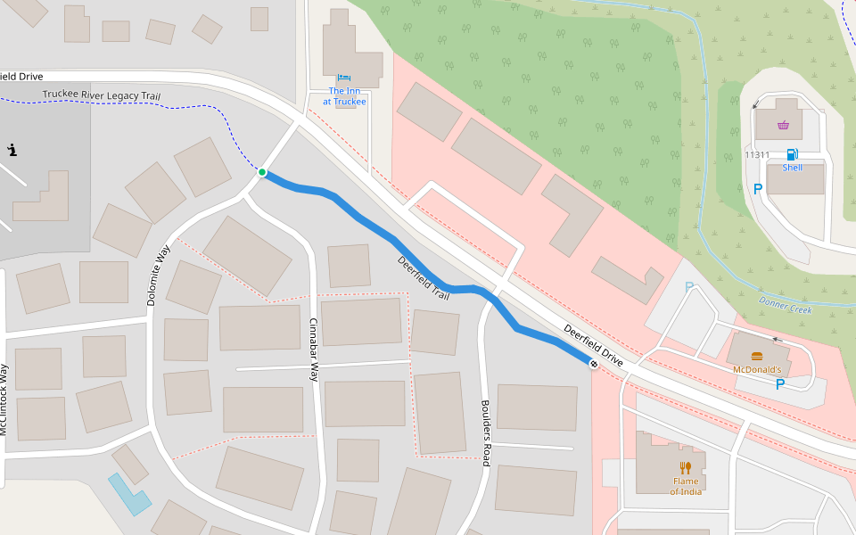Deerfield Trail walking route map in Truckee