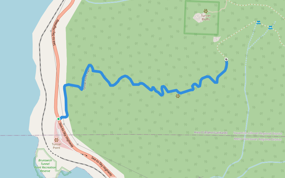 Tunnel Point Trail walking route map in Lions Bay