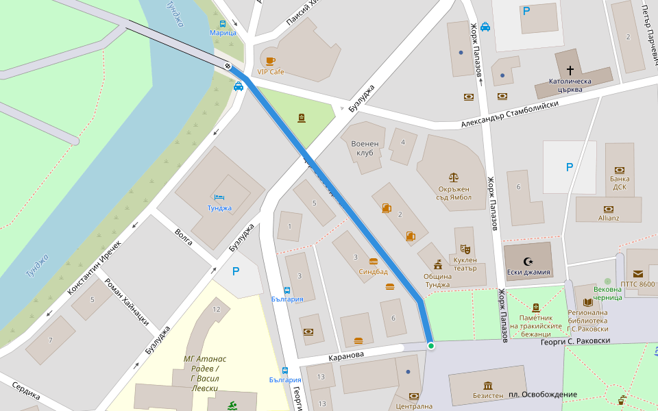 Цар Освободител walking route map in Yambol