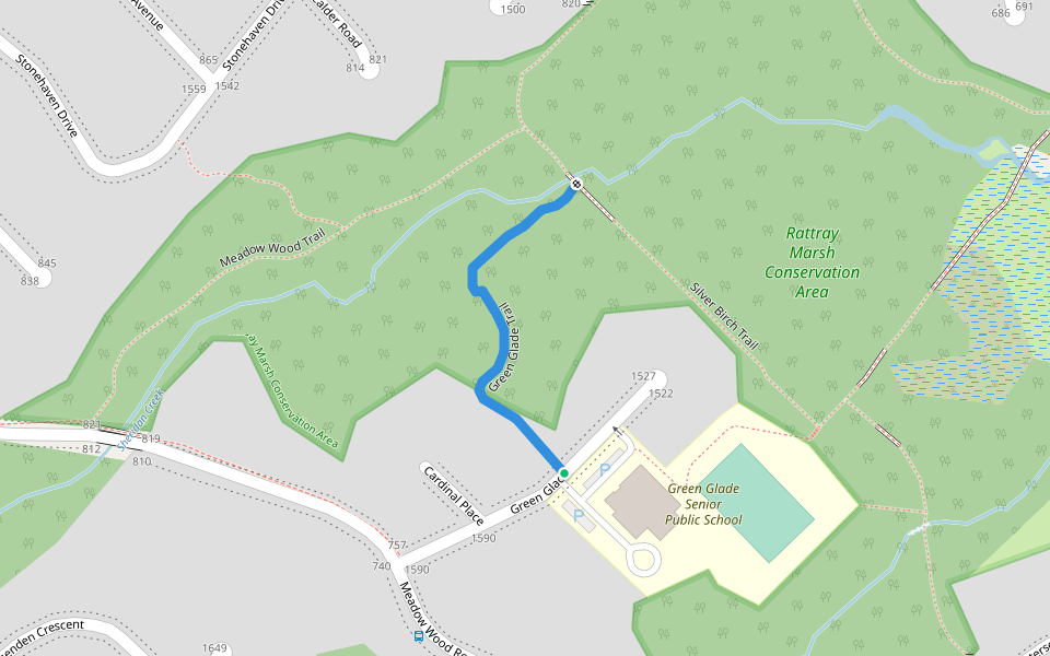 Green Glade Trail walking route map in Mississauga