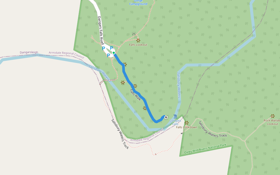 Falls Walk walking route map in Dangarsleigh
