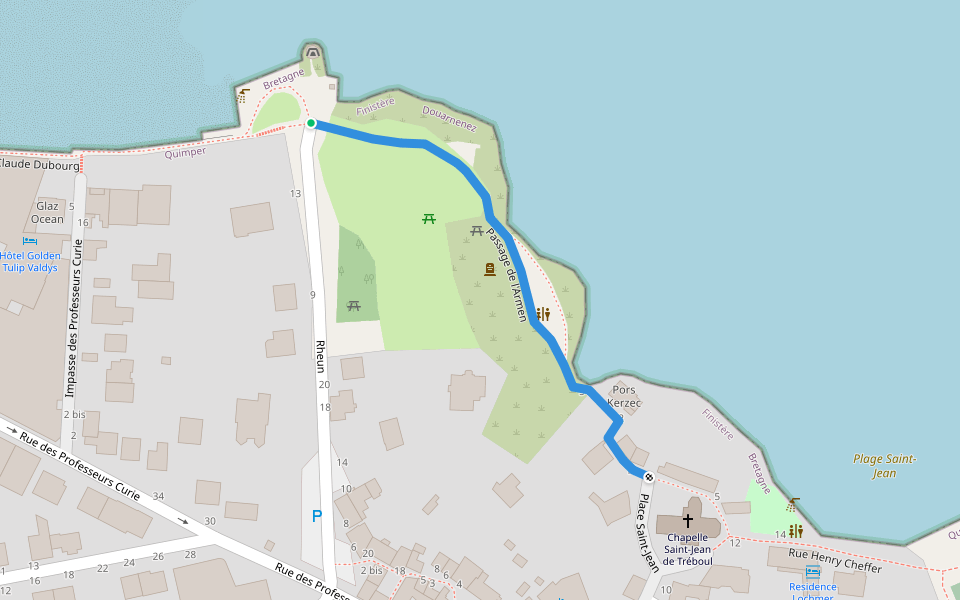 Passage de l'Armen walking route map in Douarnenez