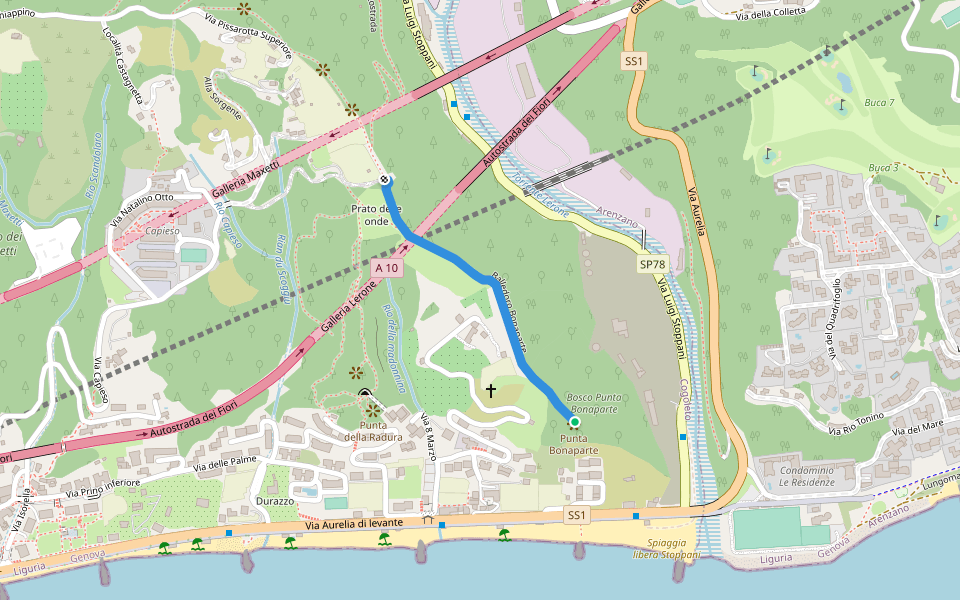 Balledoro Bonaparte walking route map in Cogoleto