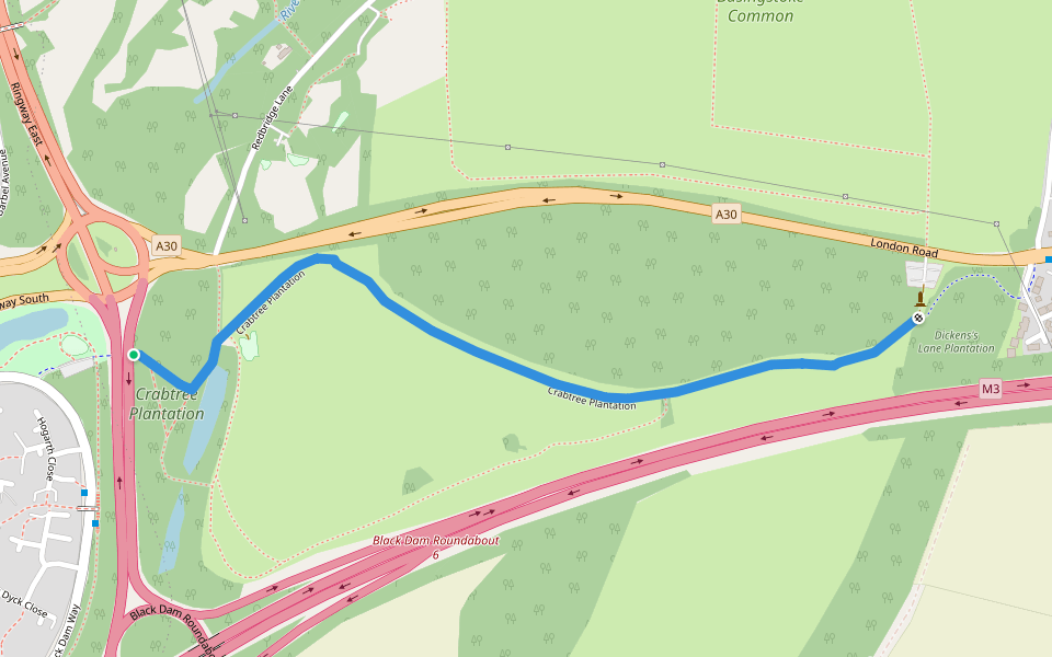 Crabtree Plantation walking route map in Old Basing