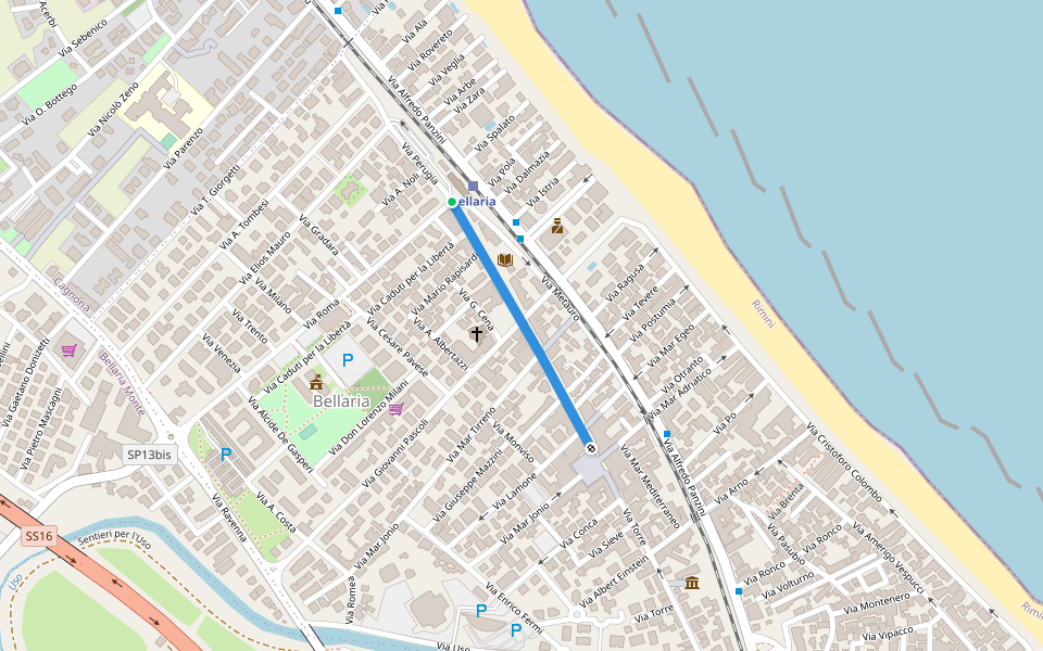 Via Paolo Guidi walking route map in Bellaria-Igea Marina