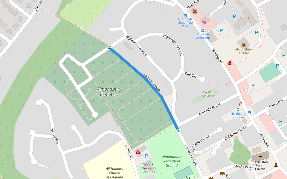 Cemetery Walk walking route map in Almondbury