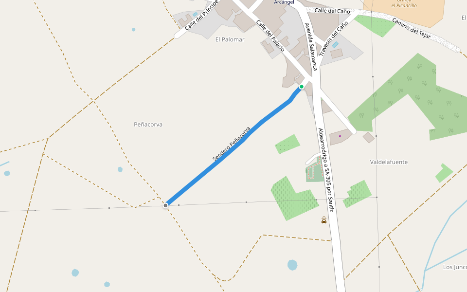 Sendero Peñacorva walking route map in Santiz