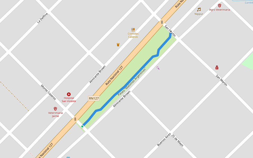 Paseo "Malvinas Argentinas" walking route map in San Jaime de la Frontera