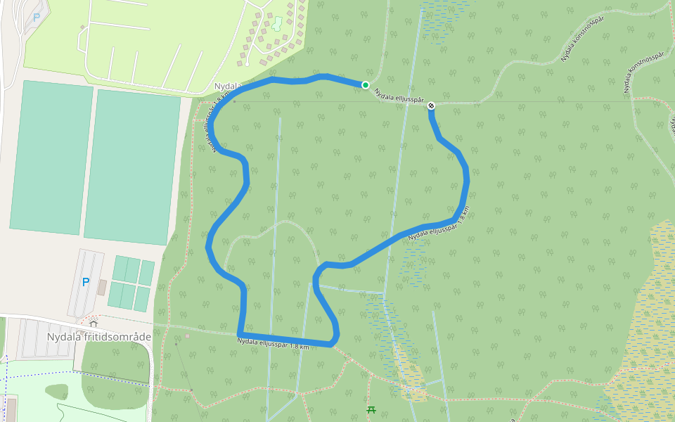 Nydala elljusspår 1.8 km walking route map in Umeå