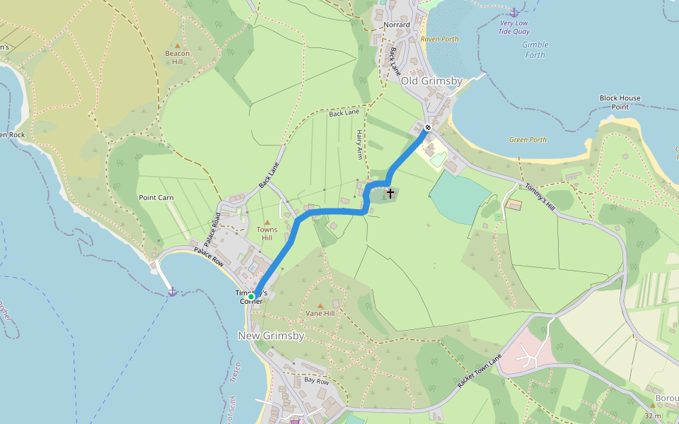 Towns Hill walking route map in Tresco