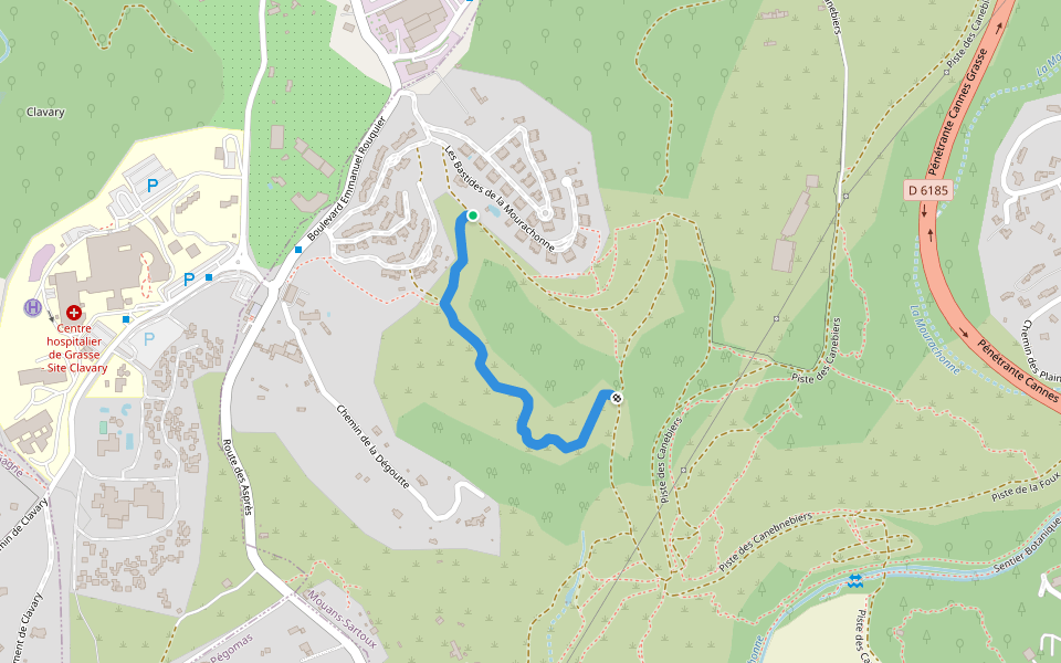 Descente des Ruches walking route map in Mouans-Sartoux