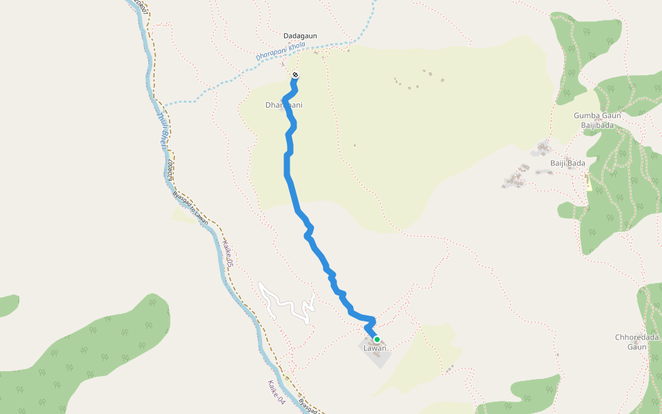 Lawan to Dharapani walking route map in Lawan