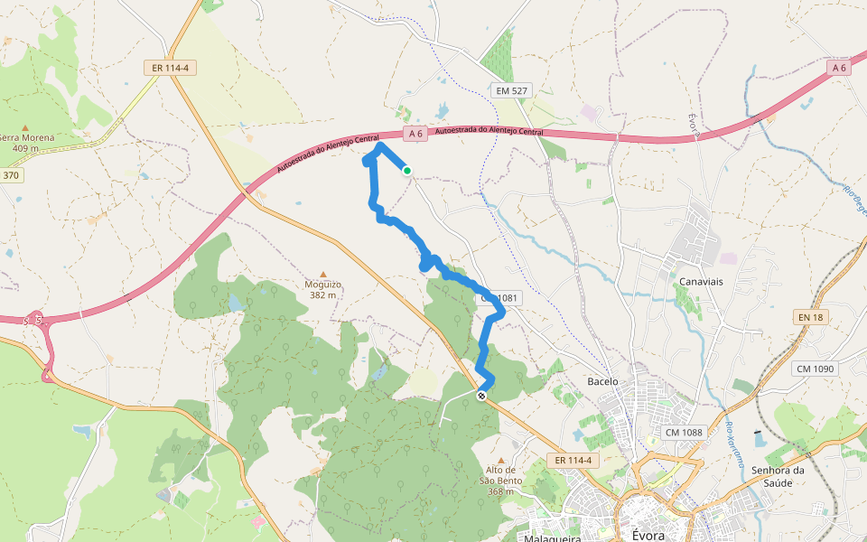 Caminho Pedonal das Águas de Prata walking route map in Mora