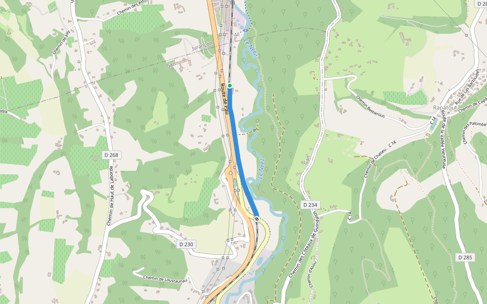 Chemin de la Ribère walking route map in Gan