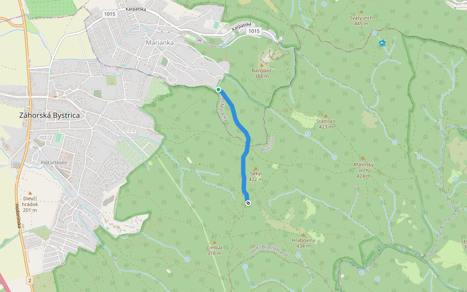Červená cesta walking route map in Marianka