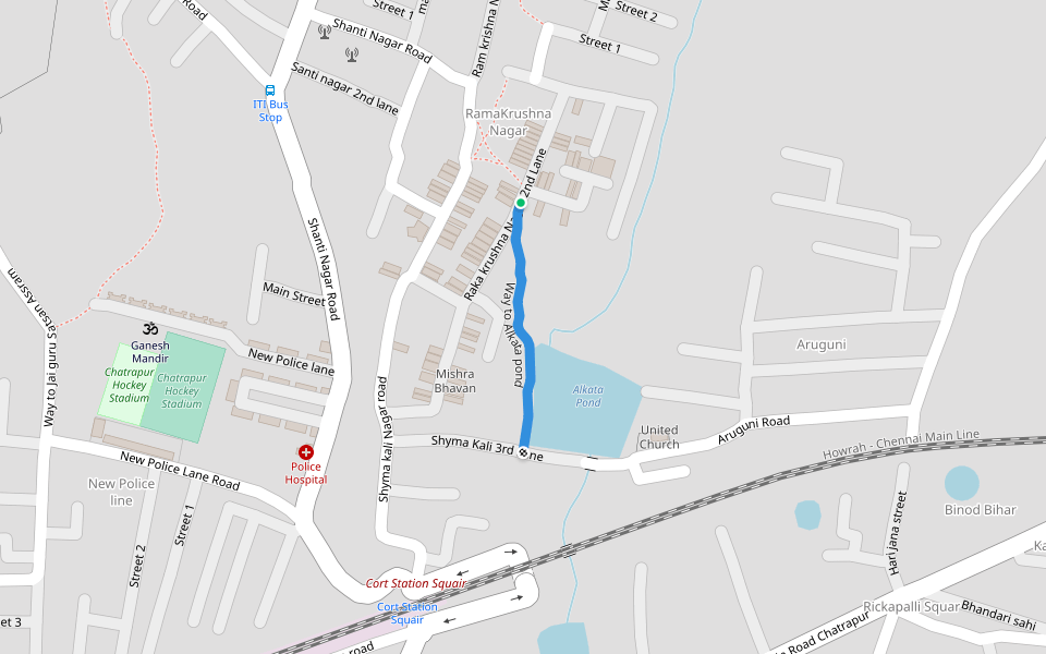 Way to Alkata pond walking route map in Chatrapur