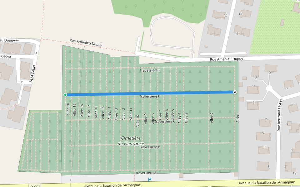 Traversière D walking route map in Fleurance