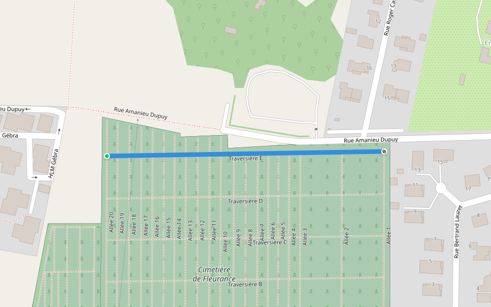 Traversière E walking route map in Fleurance