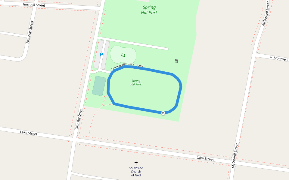 Spring Hill Park Track walking route map in Xenia