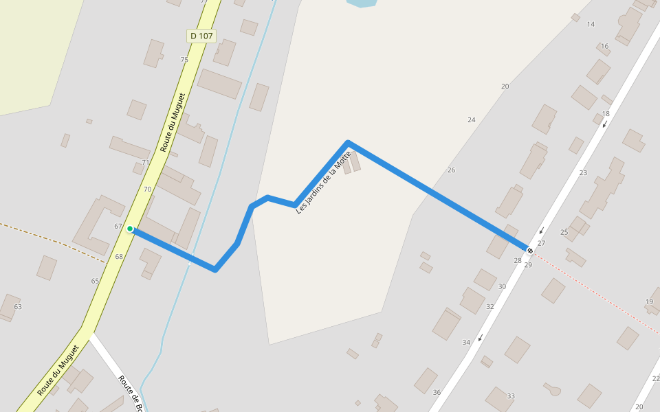 Les Jardins de la Motte walking route map in Raizeux