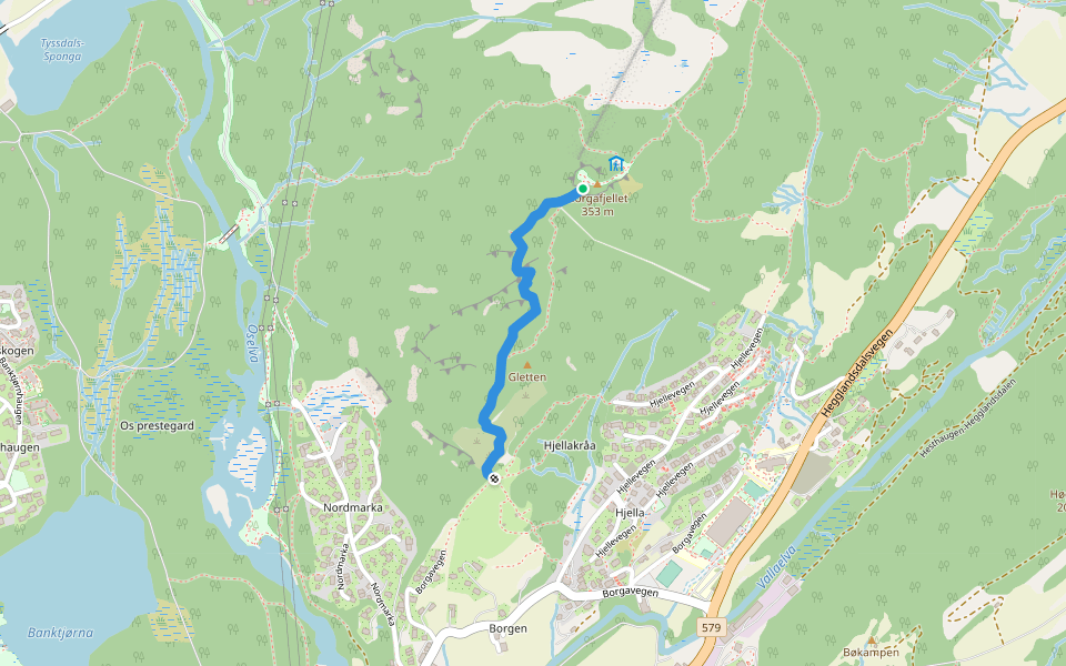 Nordmarka/Hjelle-Borgafjellet (medium) walking route map in Osøyro