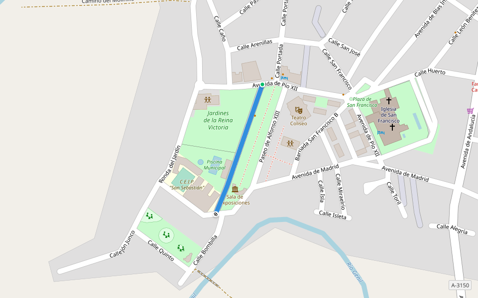 Paseo de Alfonso XIII walking route map in Palma del Río