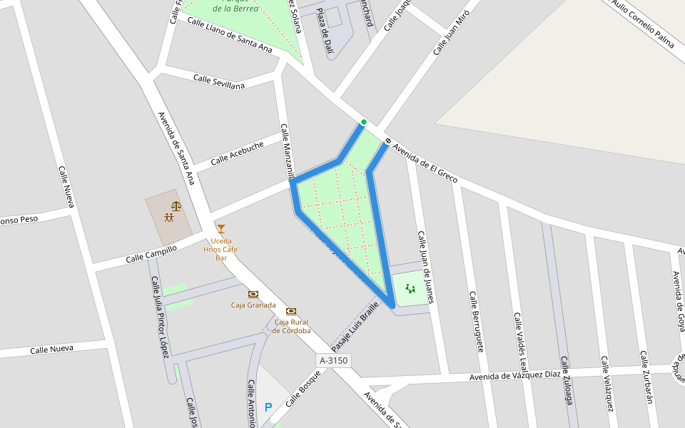 Plaza de José Luis León Gómez walking route map in Palma del Río