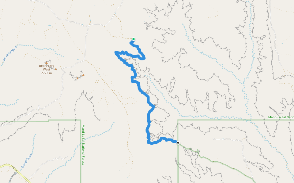 West Rim Texas Canyon Trail walking route map in Monticello