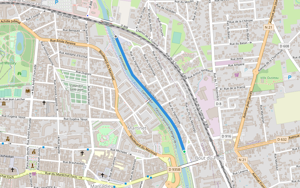 Bord de l'Adour walking route map in Tarbes