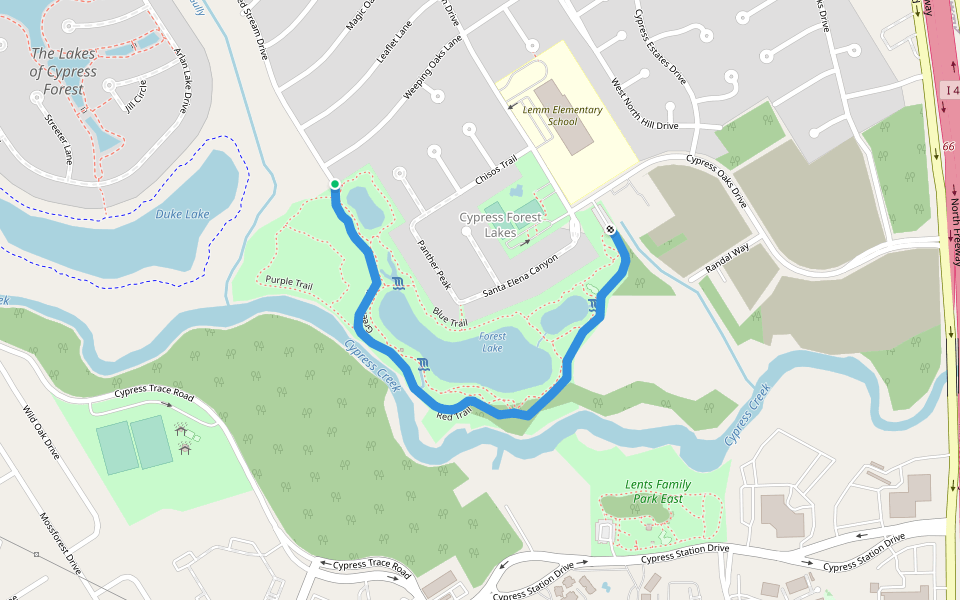 Red Trail walking route map in Spring