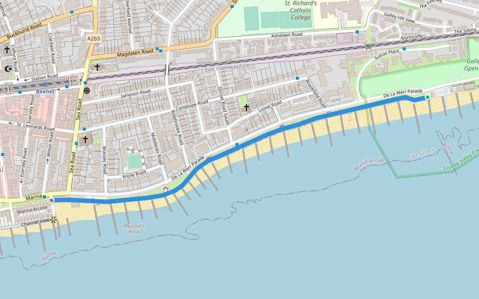 East Parade walking route map in Bexhill