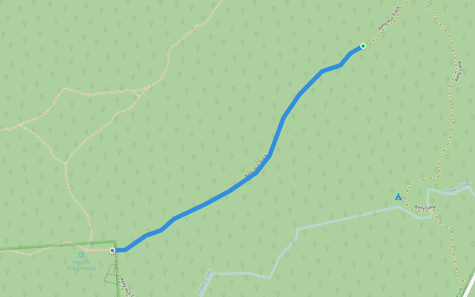 Kelly Hut Track walking route map in Tamboritha