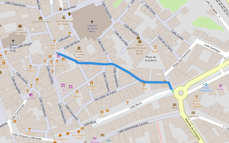 Calle Verjas walking route map in Tudela