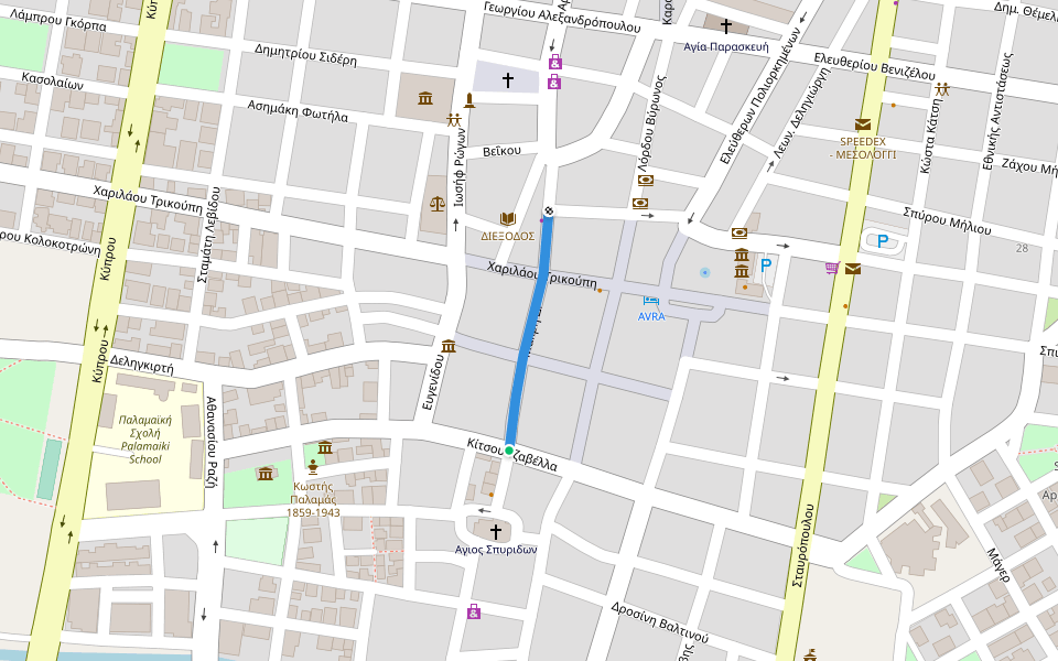 Μακρή Δ. walking route map in Μεσολόγγι