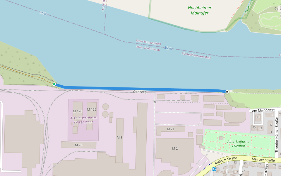Opelsteg walking route map in Rüsselsheim am Main