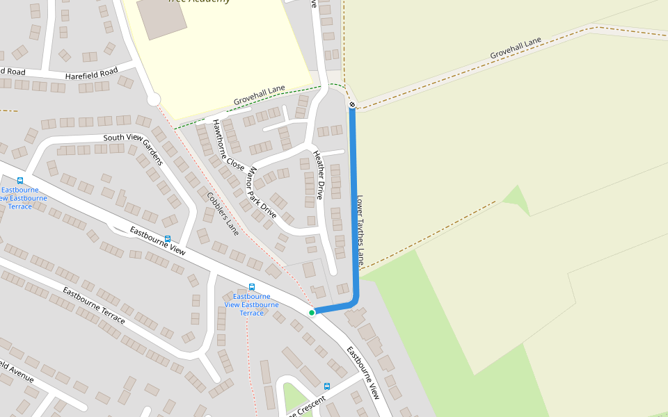 Lower Taythes Lane walking route map in Pontefract