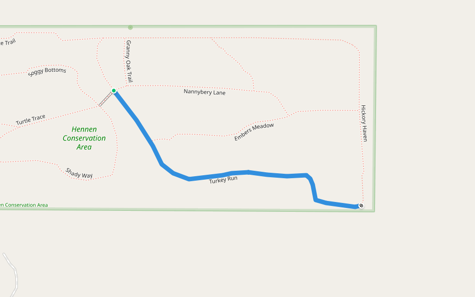 Turkey Run walking route map in Woodstock