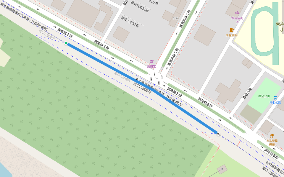 隘口二號堤防 walking route map in Zhubei