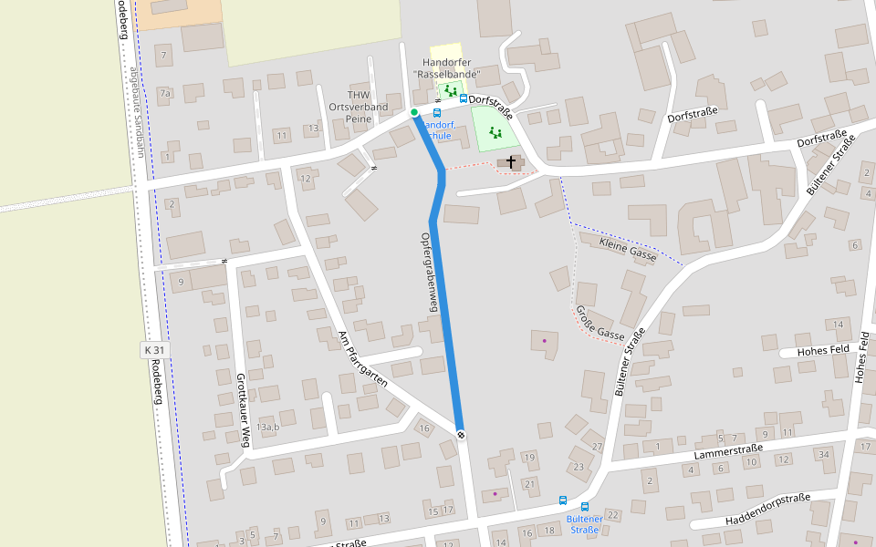 Opfergrabenweg walking route map in Peine