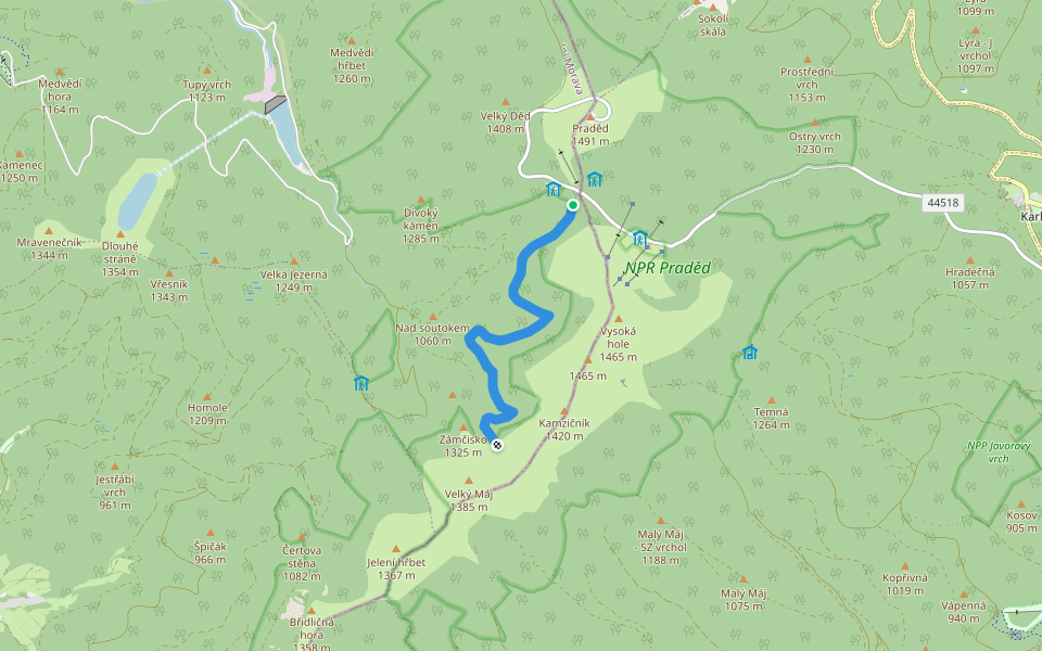 Růžový chodník walking route map in Malá Morávka