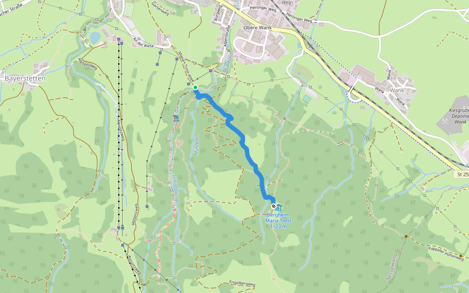 Maria-Trost-Kreuzweg walking route map in Nesselwang