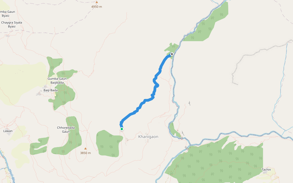 Khanigaun to Chhhyugar walking route map in Lawan