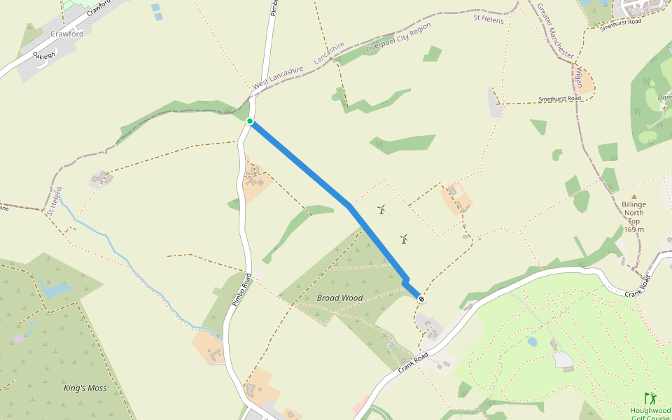 Robin's Lane walking route map in Up Holland