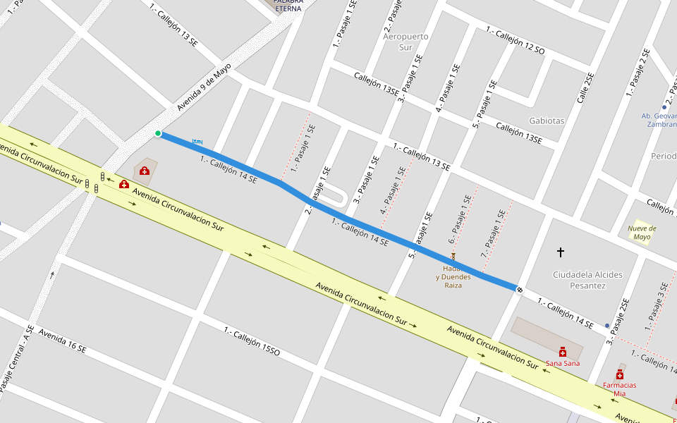 1.- Callejón 14 SE walking route map in Machala