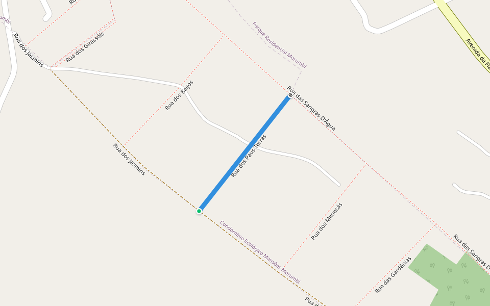 Rua dos Paus Terras walking route map in Senador Canedo