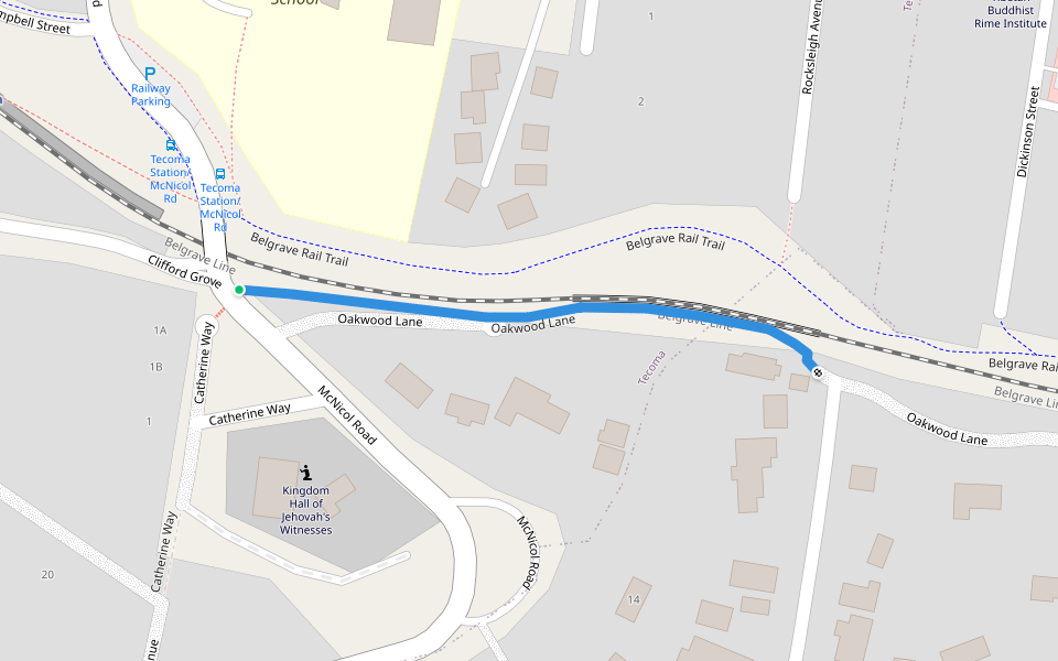 Oakwood Lane walking route map in Tecoma