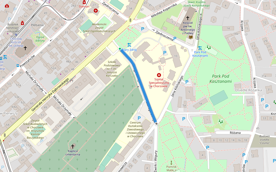 Starego Zdroju walking route map in Chorzów