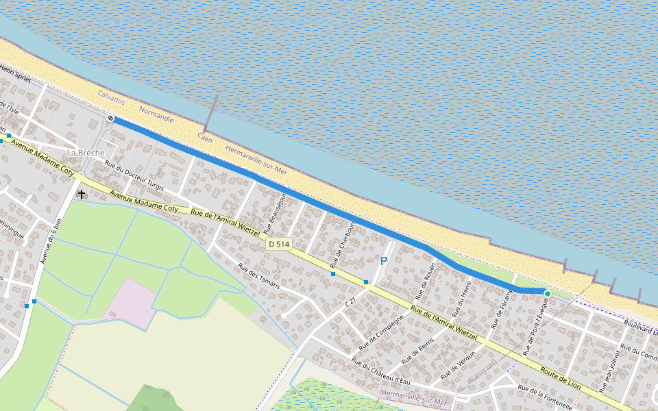 Boulevard de la Mer walking route map in Hermanville-sur-Mer