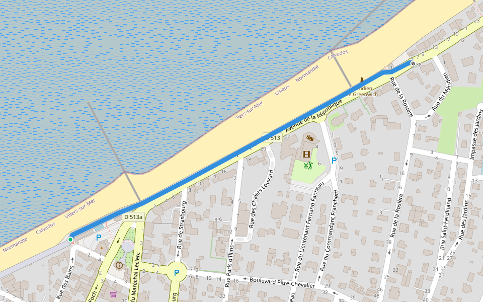 Avenue de la République walking route map in Villers-sur-Mer