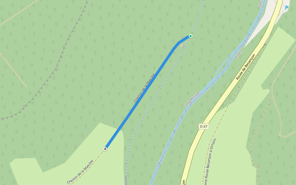 Chemin de la Malcôte walking route map in Scey-Maisières